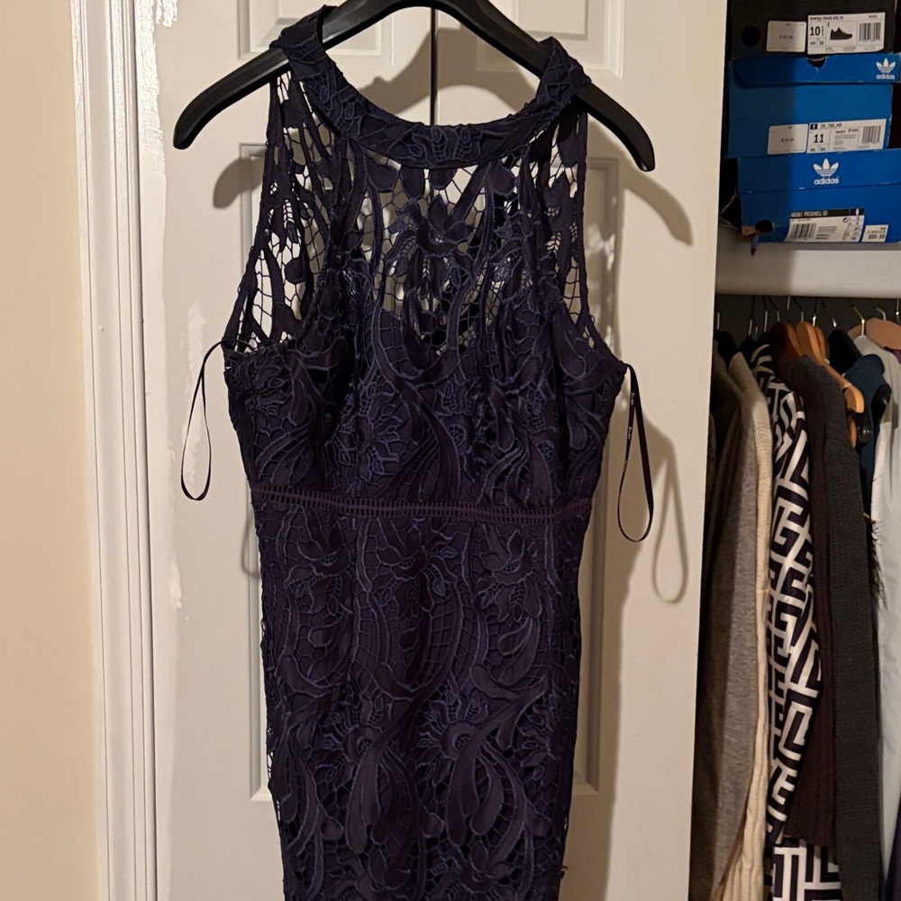 Bardot Navy Backless Lace Dress